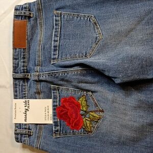 NWT Monkey Ride Distressed Jeans with Rose Embroidery On Rear Pocket